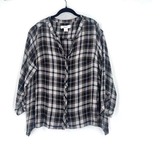 Workshop Republic Clothing Women's Plaid V Neck Button Up Shirt Gray Black Sz 2X - Picture 1 of 10